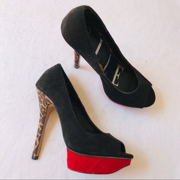 black heel peep toe shoes